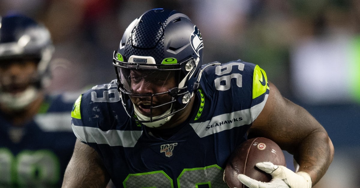 Seattle Seahawks defensive end Quinton Jefferson celebrates during an NFL  football game against the Atlanta Falcons, Sunday, Sept. 25, 2022, in  Seattle. The Falcons won 27-23. (AP Photo/Stephen Brashear Stock Photo -  Alamy