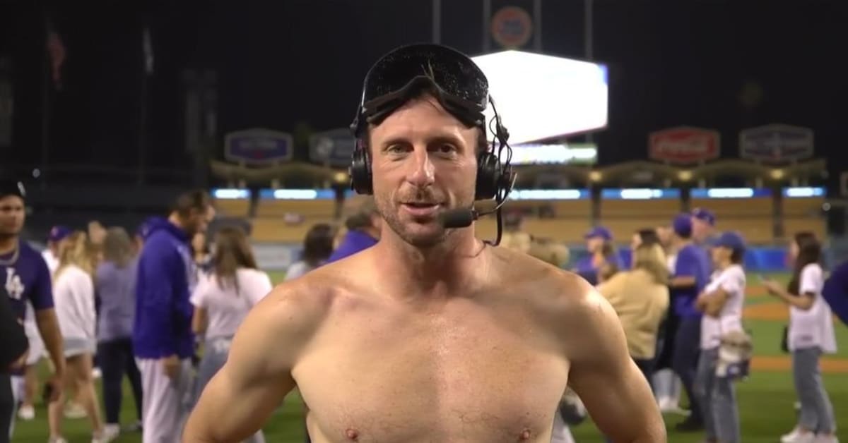 Shirtless Max Scherzer Shows Off 'Dad Bod' While Celebrating Dodgers Win