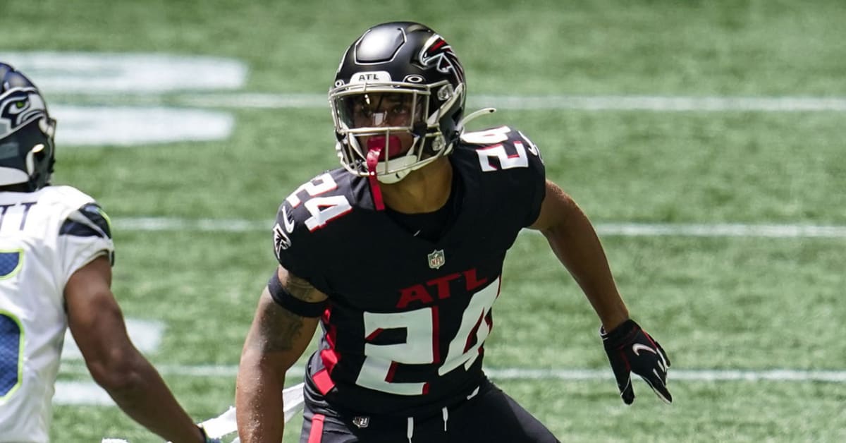 Atlanta Falcons cornerback A.J. Terrell intercepts Carolina