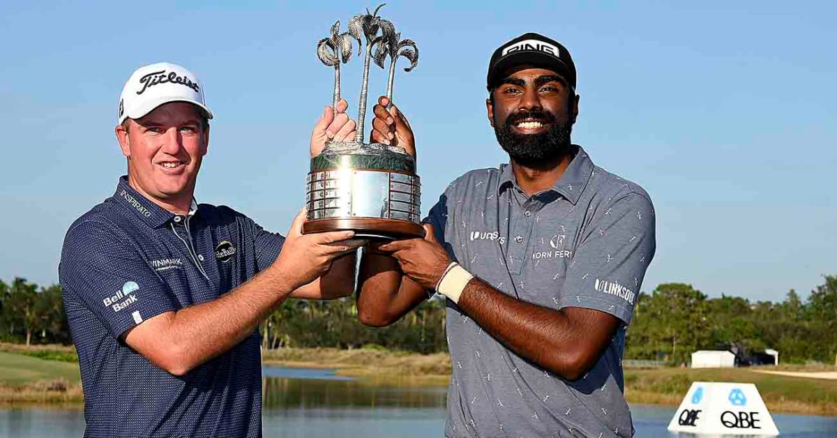 First-timers Tom Hoge and Sahith Theegala win QBE Shootout - Sports ...