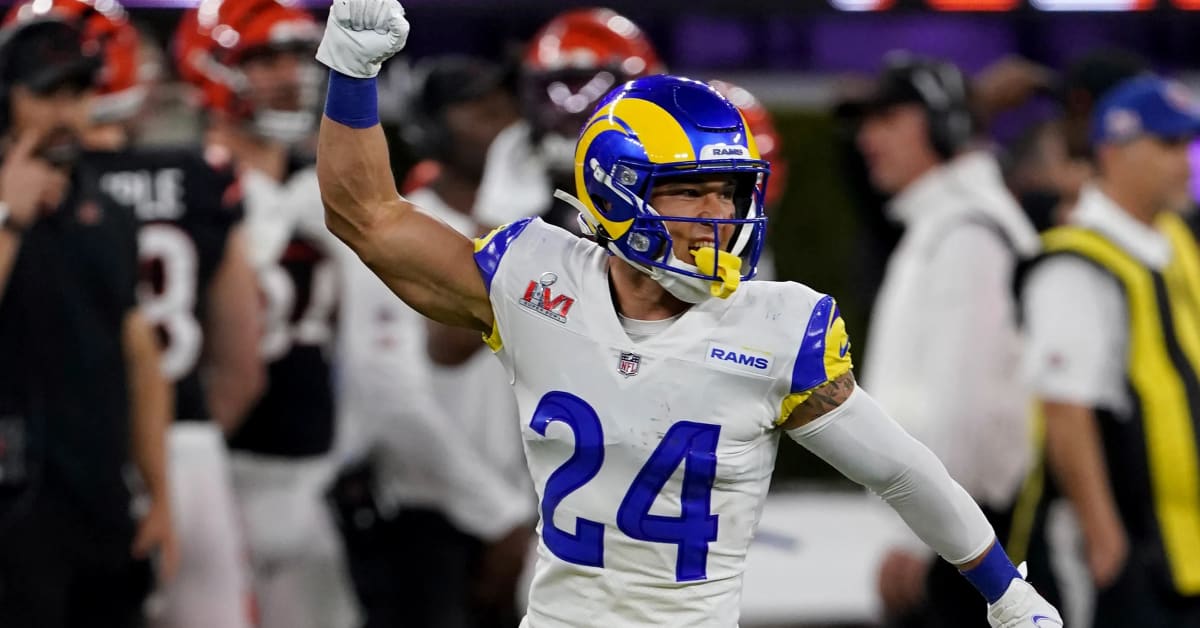 Los Angeles Rams free safety Taylor Rapp (24) runs up the field during the  NFL Super