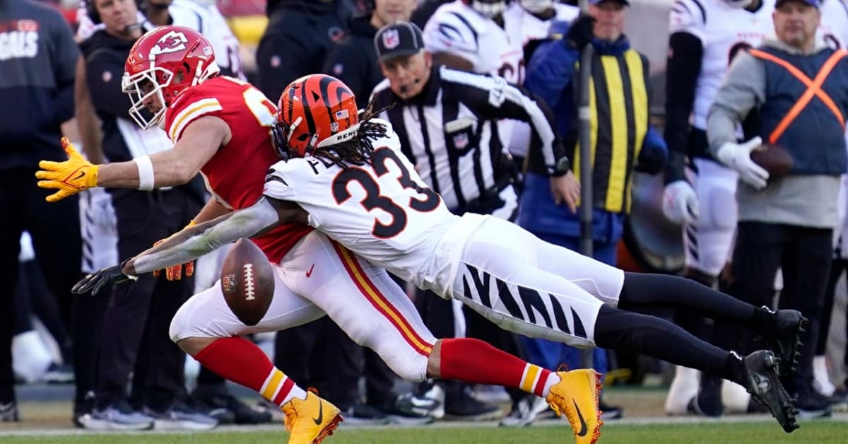 Cincinnati Bengals cornerback Tre Flowers (33) celebrates after a tackle  during the first half of an NFL football game against the Kansas City  Chiefs, Sunday, Jan. 2, 2022, in Cincinnati. The Bengals