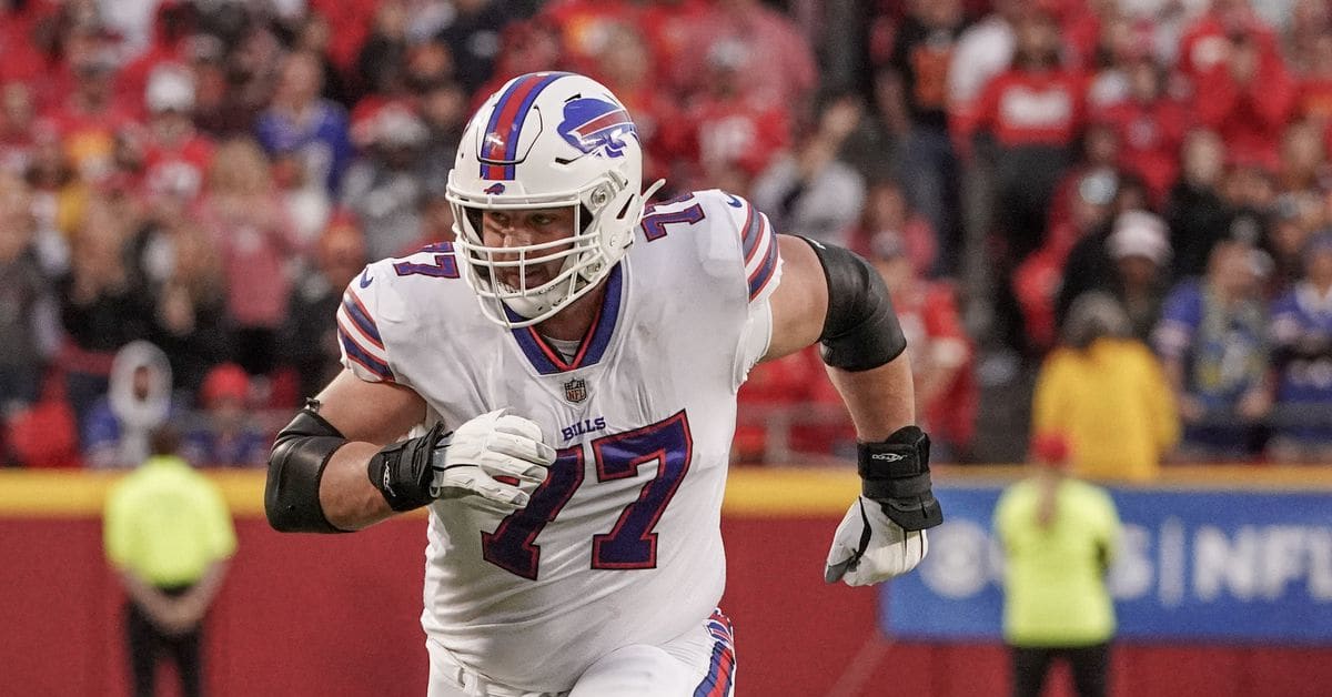 Buffalo Bills offensive tackle David Quessenberry during pre-game warmups  before an NFL football game against the Kansas City Chiefs, Sunday, Oct. 16,  2022 in Kansas City, Mo. (AP Photo/Reed Hoffmann Stock Photo 