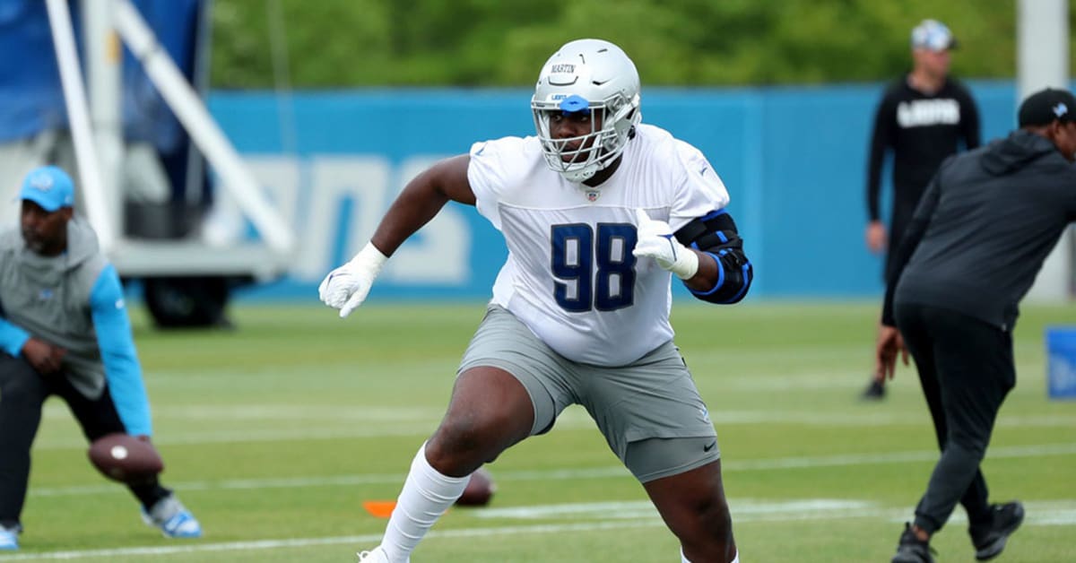 Detroit Lions defensive tackle Brodric Martin watches during an NFL  football rookie minicamp practice in Allen Park, Mich., Saturday, May 13,  2023. (AP Photo/Paul Sancya Stock Photo - Alamy