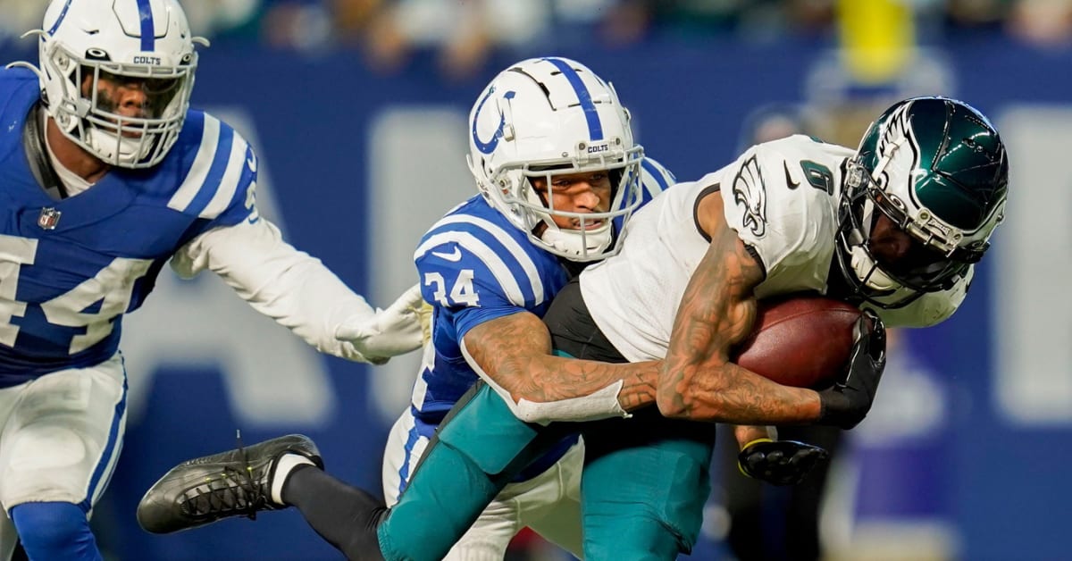 FILE - Indianapolis Colts cornerback Isaiah Rodgers (34) looks on during an NFL  football game, Sunday, Nov. 6, 2022, in Foxborough, Mass. The NFL suspended  three players indefinitely Thursday, June 29, 2023