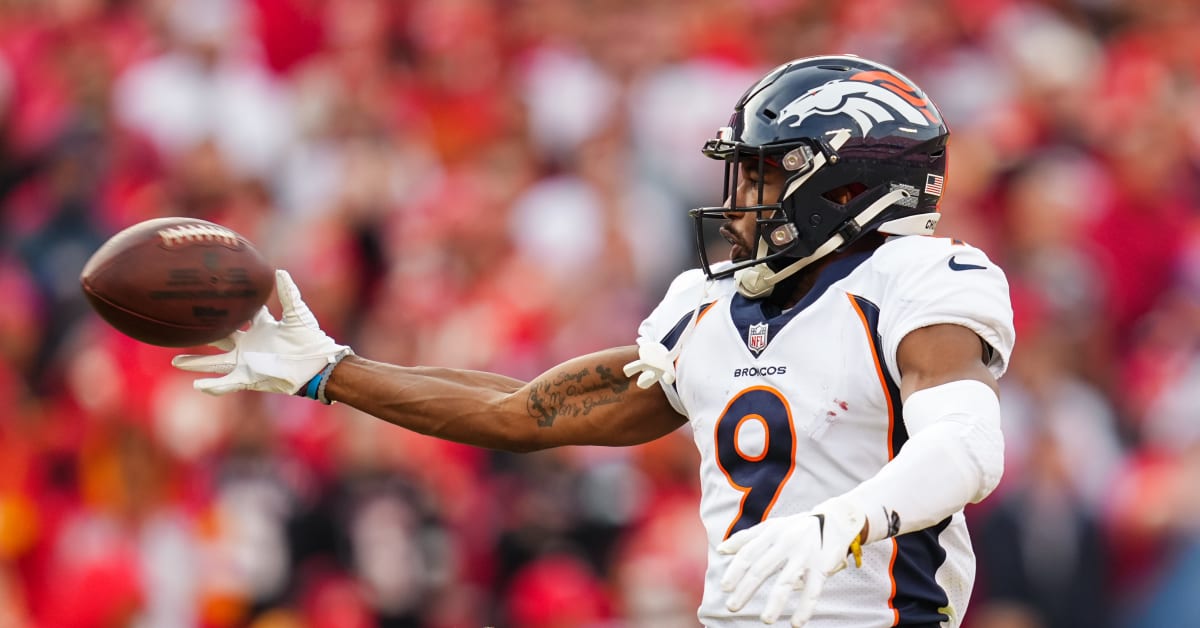 Denver Broncos wide receiver Kendall Hinton (9) celebrates a catch against  the Baltimore Ravens during an NFL football game Sunday, Oct. 3, 2021, in  Denver. (AP Photo/Jack Dempsey Stock Photo - Alamy