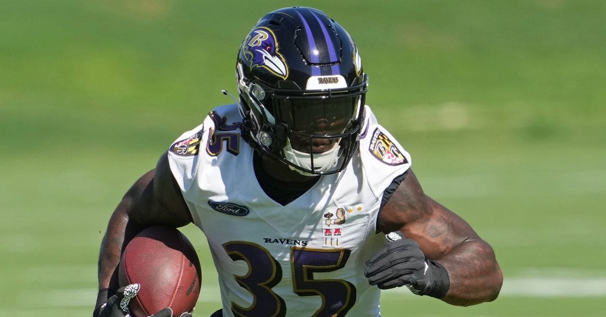 No, Baltimore Ravens running back Gus Edwards isn't going to stop