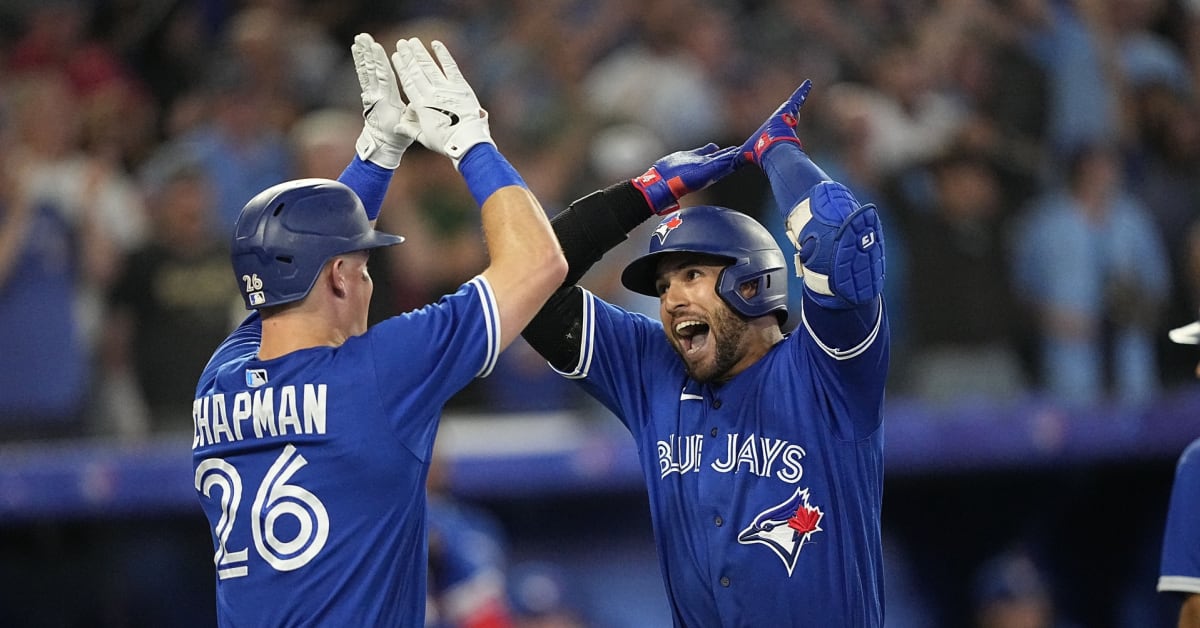 MILWAUKEE, WI - JUNE 26: Toronto Blue Jays outfielder George Springer (4)  at the plate during a game between the Milwaukee Brewers and Toronto Blue  Jays on June 26, 2022 at American