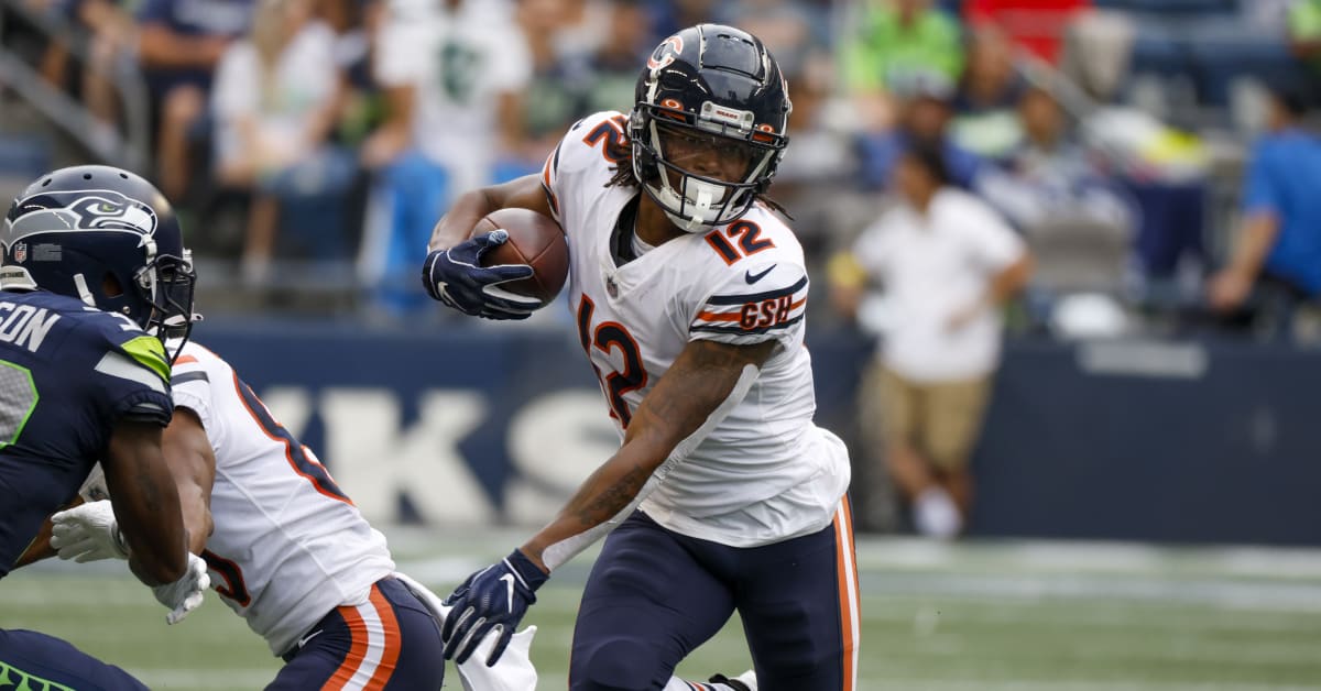 Chicago Bears offensive tackle Teven Jenkins (76) looks to make a block  during an NFL preseason football game against the Cleveland Browns,  Saturday Aug. 27, 2022, in Cleveland. (AP Photo/Kirk Irwin Stock