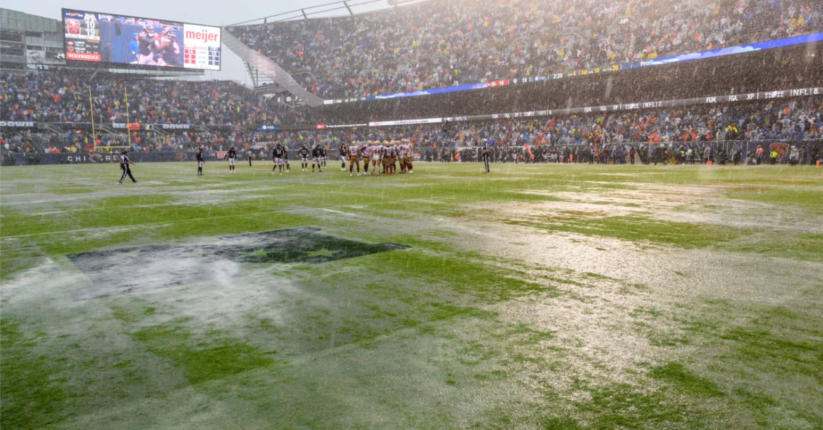 OH MY: Soldier Field is Filled With Water Ahead of Kick Off Against the  49ers - Bleacher Nation