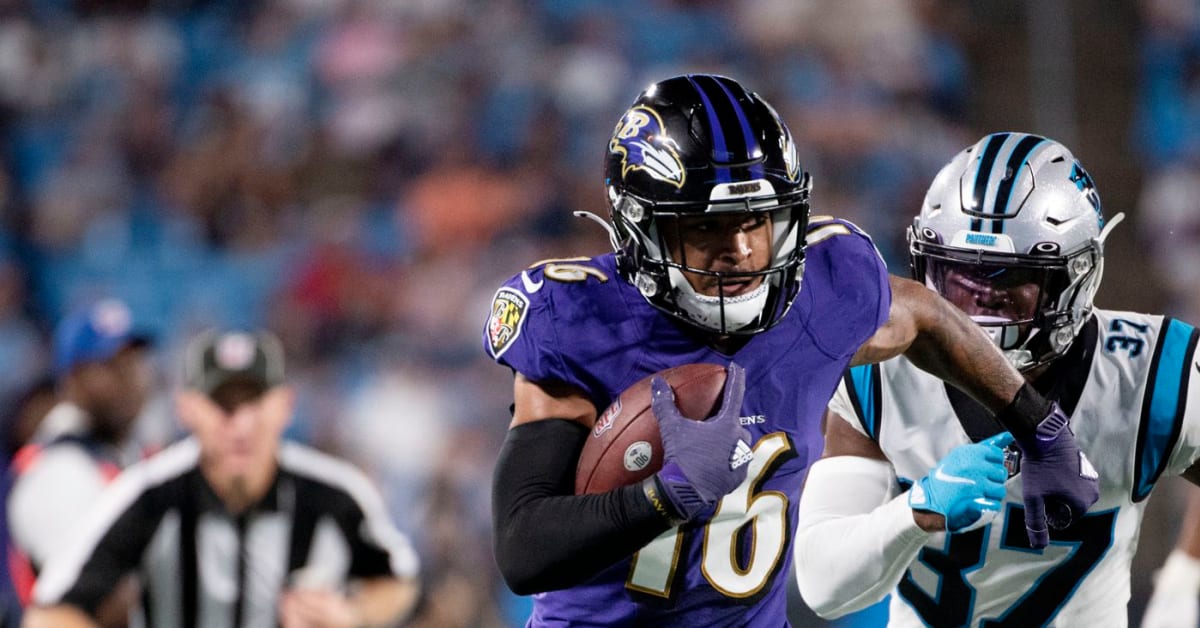 Baltimore Ravens wide receiver Tylan Wallace (16) runs against the New York  Giants during an NFL football game Sunday, Oct. 16, 2022, in East  Rutherford, N.J. (AP Photo/Adam Hunger Stock Photo - Alamy