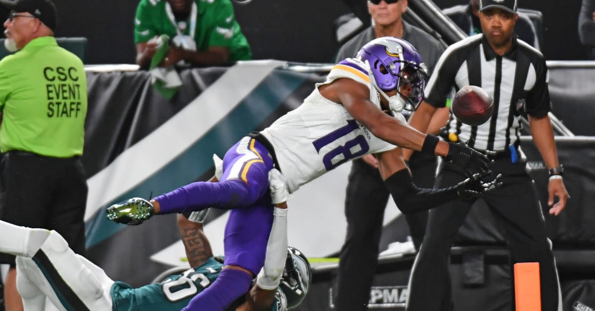 Minnesota Vikings wide receiver Justin Jefferson (18) celebrates after he  scored his first NFL touchdown in the third quarter against the Tennessee  Titans on Sunday, September 27, 2020 at U.S. Bank Stadium