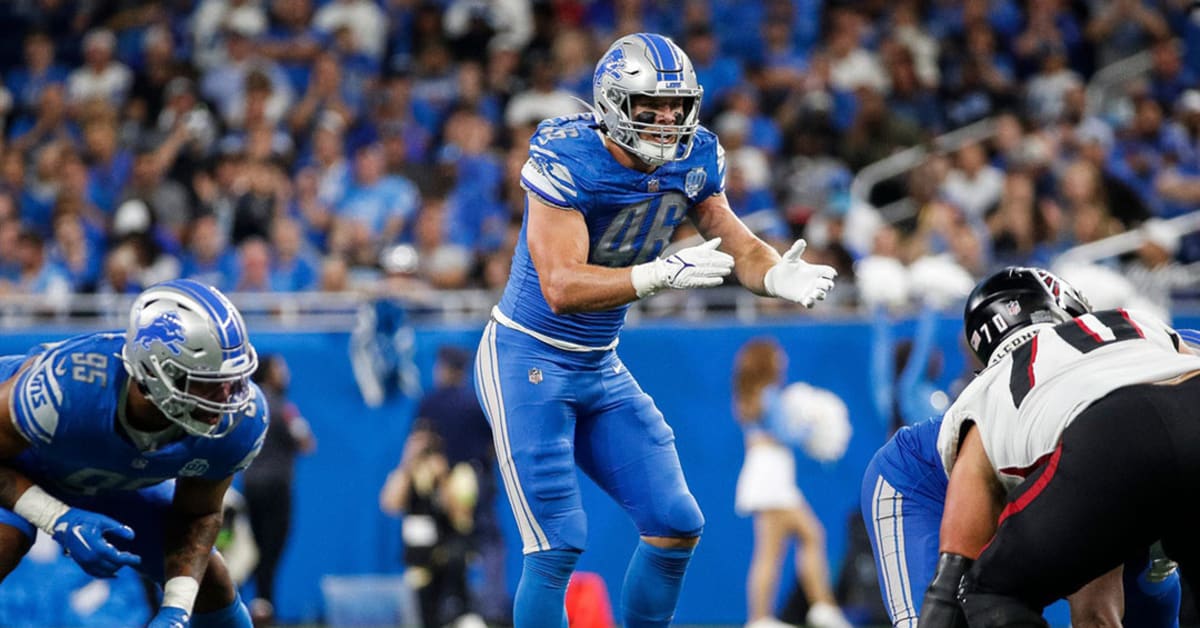 Detroit Lions linebacker Jack Campbell watches a play develop during the  second half of an NFL football game against the Kansas City Chiefs,  Thursday, Sept. 7, 2023 in Kansas City, Mo. (AP