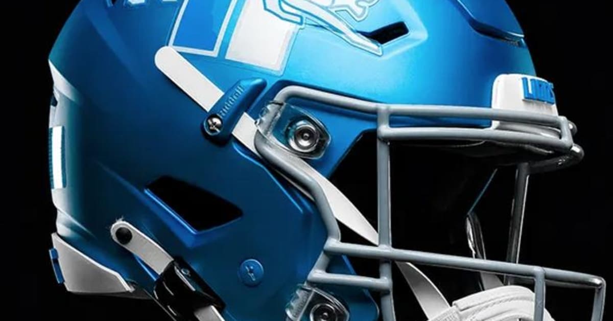 Here is a closer view of the Lions new alternate helmets and man