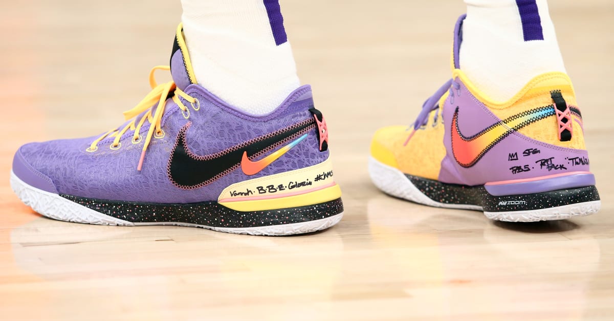 Purple and sale yellow lebron shoes