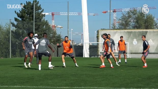 Focus on Karim Benzma during Real Madrid training