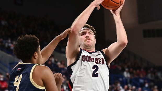 Gonzaga's Drew Timme goes for a basket in a recent exhibition game