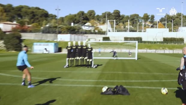 Dimitri Payet practices free kicks with a special machine