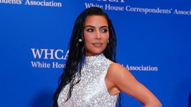 Kim Kardashian poses on the red carpet at the White House Correspondents Association annual dinner.