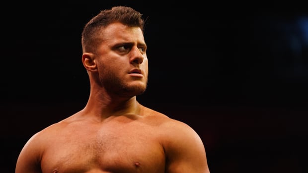 Closeup of MJF in the ring during a match