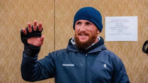 UFC bantamweight Merab Dvalishvili backstage for UFC 278 in Salt Lake City.