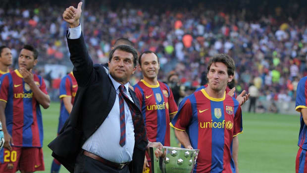 Presidente Joan Laporta y Lionel Messi campeones de La Liga 2010