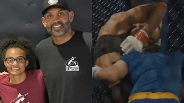 Myla Hill, the daughter of NBA legend Grant Hill, scores a submission win by choking out her opponent in an amateur MMA bout.