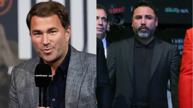 Matchroom Boxing's Eddie Hearn and Oscar De La Hoya of Golden Boy Promotions.