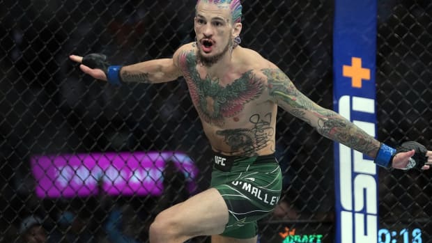 UFC bantamweight Sean O'Malley celebrates a big win inside the Octagon.