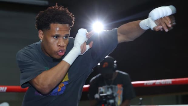 Undisputed boxing lightweight champion Devin Haney during an open workout session.