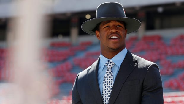 Georgia linebacker Nolan Smith arrives at the Dawg Walk before the start of a game between Vanderbilt and Georgia.