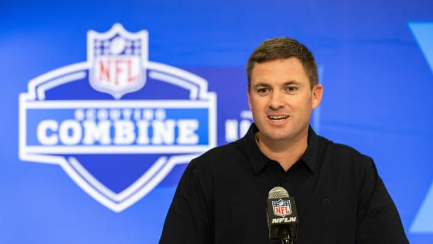Feb 27, 2024; Indianapolis, IN, USA; Cincinnati Bengals head coach Zac Taylor talks to the media at the 2024 NFL Combine at Indiana Convention Center. Mandatory Credit: Trevor Ruszkowski-USA TODAY Sports  