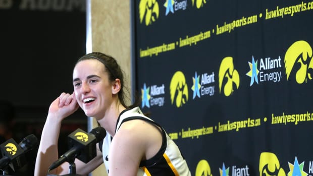 Iowa s Caitlin Clark (22) speaks to media after playing Ohio State Sunday, March 3, 2024 at Carver-Hawkeye Arena in Iowa City, Iowa.