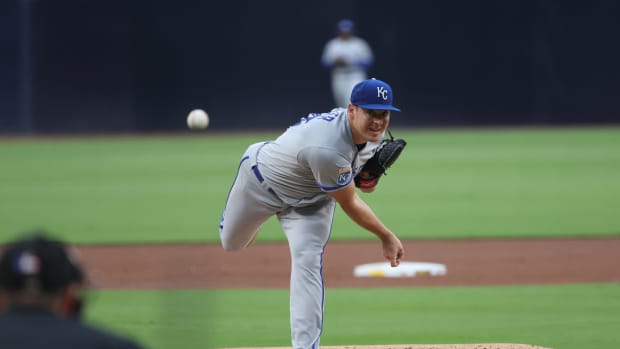 May 15, 2023; San Diego, California, USA; Kansas City Royals starting pitcher Brad Keller (56) throws a pitch against the San Diego Padres at Petco Park.