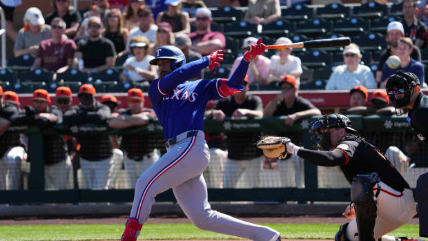 Texas Rangers center fielder Leody Taveras is batting .160 with two stolen bases in 11 Cactus League games this spring.