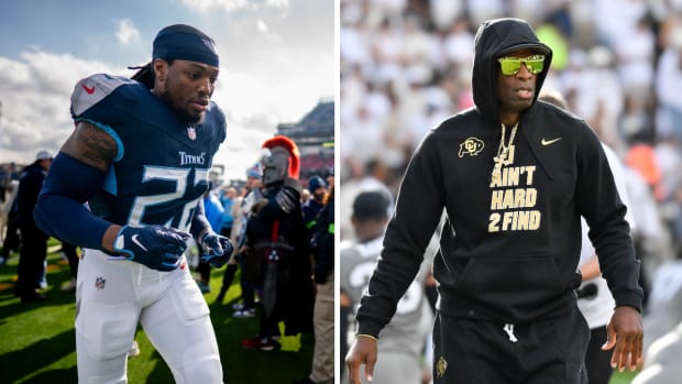 New Baltimore Ravens RB Derrick Henry and Colorado Buffaloes coach Deion Sanders.