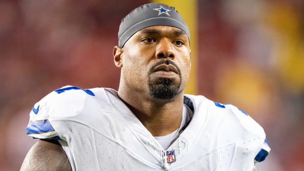 Tyron Smith looks on during a game.