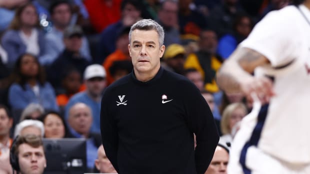 UVA head coach Tony Bennett watches from the sideline during the Virginia men's basketball game against NC State in the semifinals of the 2024 ACC Men's Basketball Tournament at Capital One Arena.