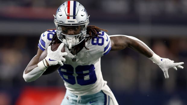 Dallas Cowboys running back Deuce Vaughn (42) scores a touchdown during an  NFL football game against the Jacksonville Jaguars, Saturday, Aug. 12,  2023, in Arlington, Texas. Jacksonville won 28-23. (AP Photo/Brandon Wade