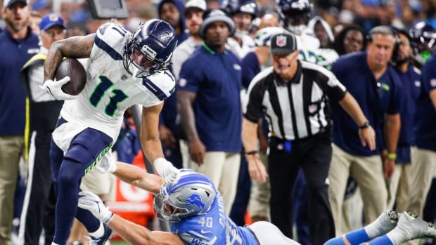 Seattle Seahawks strong safety Jamal Adams (33) watch a video replay during  an NFL football game against the Indianapolis Colts, Sunday, Sept. 12,  2021, in Indianapolis. (AP Photo/Zach Bolinger Stock Photo - Alamy