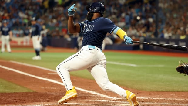 Tampa Bay Rays right fielder Brett Phillips jogs back to the dugout during  the sixth inning of a baseball game against the Boston Red Sox, Saturday,  April 23, 2022, in St. Petersburg