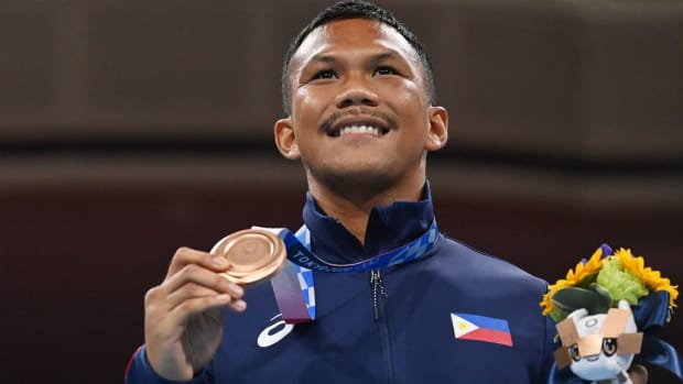 Olympic bronze medal winner Eumir Marcial is headed to the next round of the men’s 80kg boxing category of the Asian Games. LOUIS ROBAYO/GETTY IMAGES 