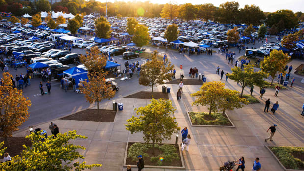 Oct 15, 2022; Lexington, Kentucky, USA; Fans tailgate in the parking lot before the game between the Kentucky Wildcats and the Mississippi State Bulldogs at Kroger Field. Mandatory Credit: Jordan Prather-USA TODAY Sports