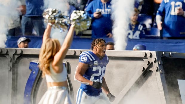 Los Angeles Rams cornerback Jalen Ramsey (5) grabs the jersey of Carolina  Panthers quarterback PJ Walker (11) for a sack during an NFL football game  Sunday, Oct. 16, 2022, in Inglewood, Calif. (