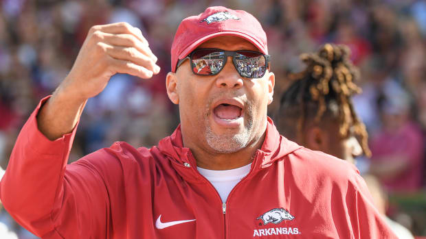 Razorbacks' defensive line coach Deke Adams against Alabama