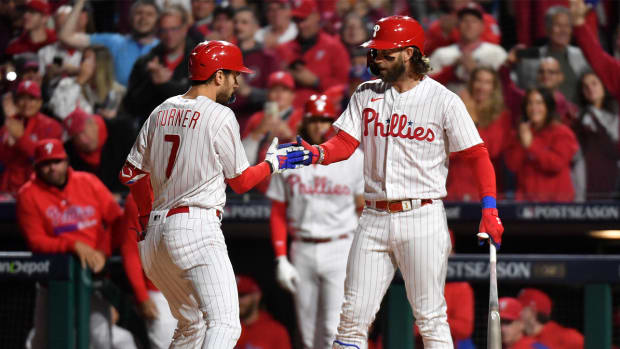 Bryce Harper injury update: Phillies star says 'all good' after elbow injury  scare in NLDS win over Braves