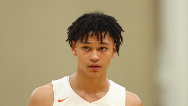 Dec 10, 2022; Scottsdale, AZ, USA; Wasatch Academy Tigers guard Isiah Harwell (1) against Long Island Lutheran during the HoopHall West basketball tournament at Chaparral High School. Mandatory Credit: Mark J. Rebilas-USA TODAY Sports