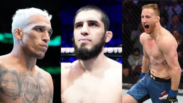 Charles Oliveira, UFC lightweight champion Islam Makhachev, and Justin Gaethje.