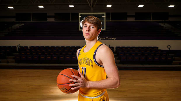 Travis Perry, a junior guard for Lyon County High School boys basketball has 4,.317 points so far. He needs 21 points to pass the record of 4,337 set by\"King\" Kelly Coleman established in 1956. He has been averaging 32.2 points per game and a state best 167 3-point shots this 2022-23 season. March 14, 2023. Travis Perry Of Lyon County