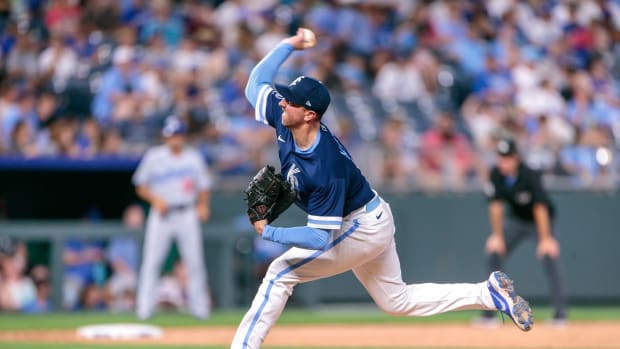 Jun 30, 2023; Kansas City, Missouri, USA; Kansas City Royals relief pitcher Brooks Kriske (78) pitches during the ninth inning against the Los Angeles Dodgers at Kauffman Stadium. Mandatory Credit: William Purnell-USA TODAY Sports  